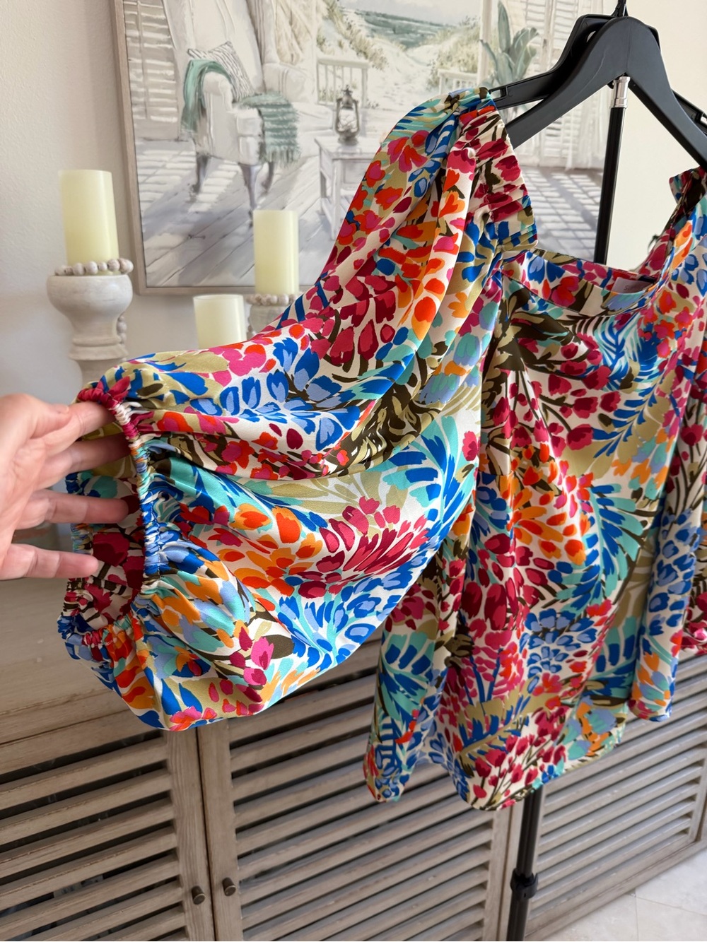 Women’s Sugarlips Floral Off-Shoulder Blouse with Balloon Sleeve - Picture 2 of 6